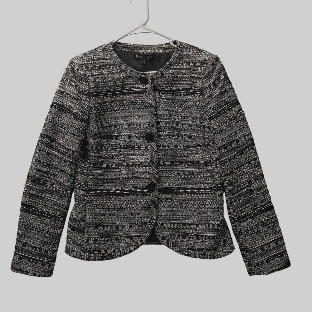 Lafayette 148 Women's Tweed Blazer Round Neck 3 Button Closure Shoulder Pads 10